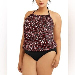 Simply Slim Women's Plus-Size High Neck Blouson One-Piece Swimsuit